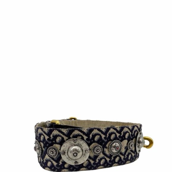 Christian Dior  Studded Oblique Embroidered Denim Strap Navy Blue - Picture 1 of 14